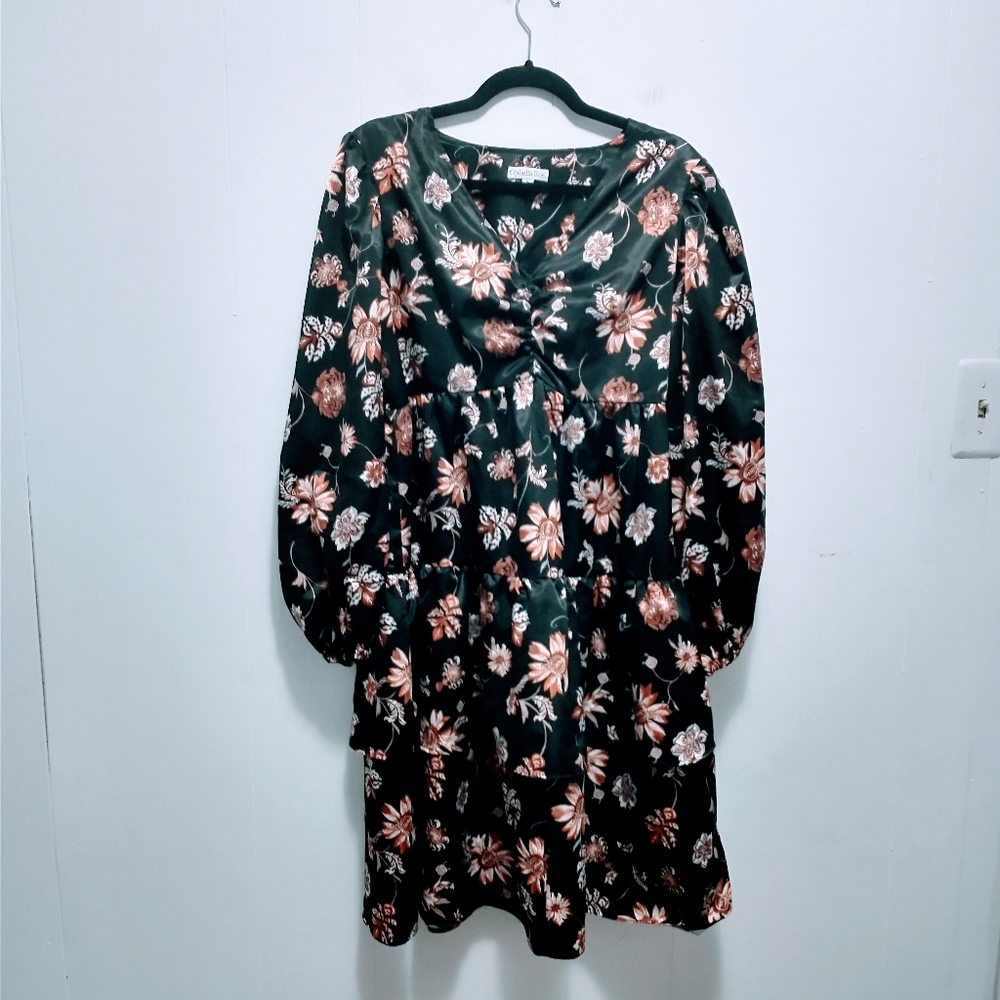 Ophelia Rose black satin long sleeve dress